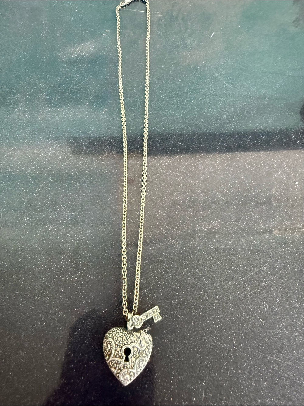 Judith Jack Silver Heart Lock Pendant Necklace with Key Charm